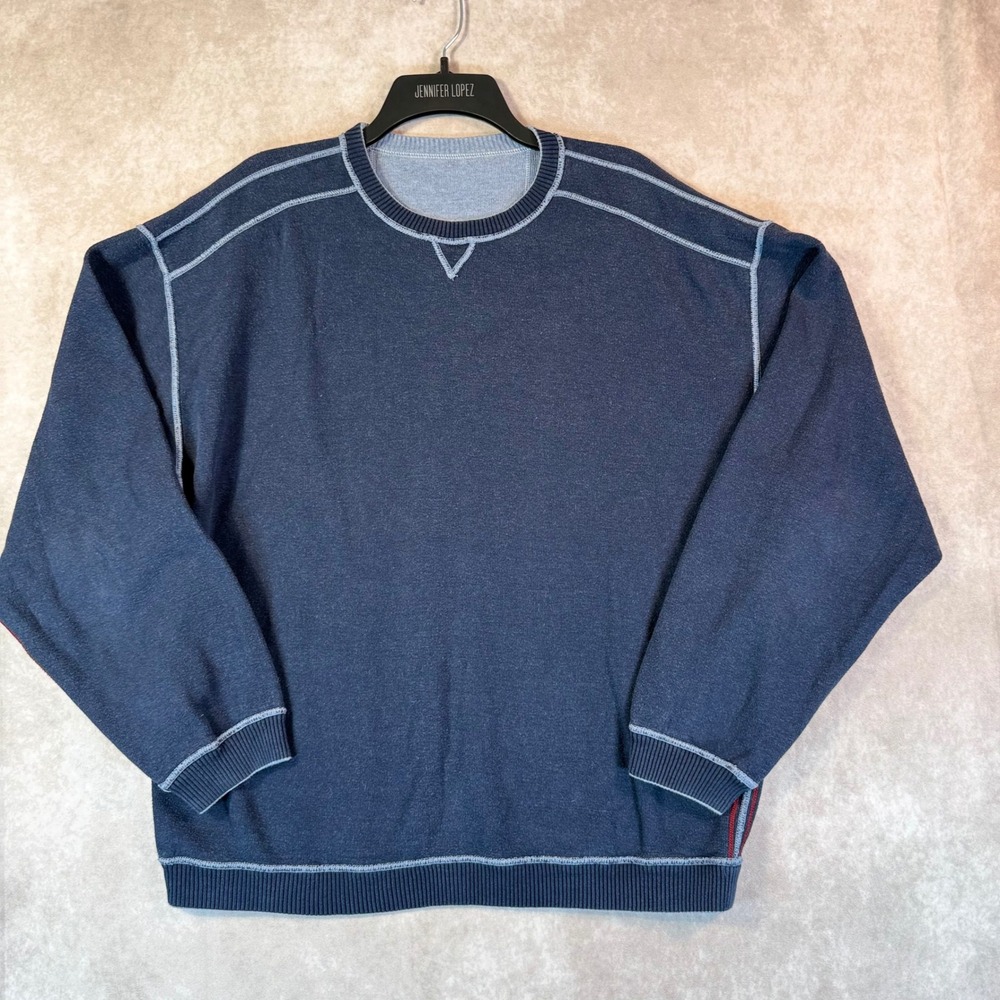 Tommy Bahama Reversible Sweatshirt Men XL Blue Flipshore Knit Accent Stitch Cozy